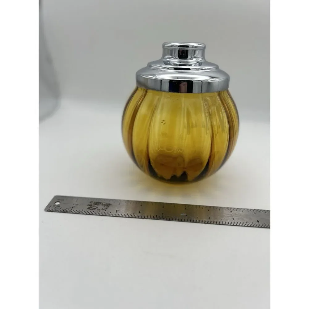 Apothecary Amber Glass Jar Canister Ribbed With Golfer Image‎